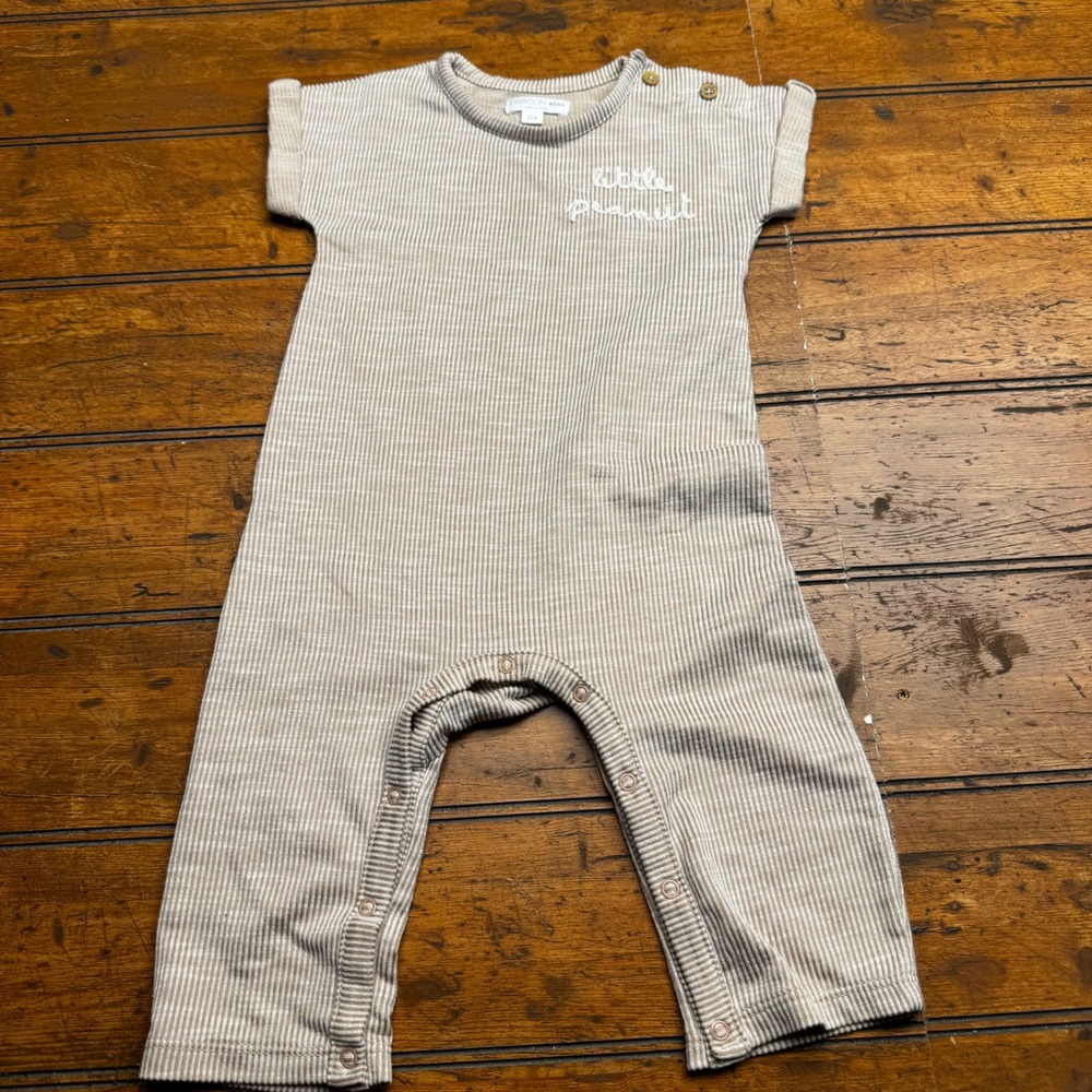 Grayson Mini Baby 12M Little‎ Peanut Striped Ribbed Knit Romper Tan Jumpsuit
